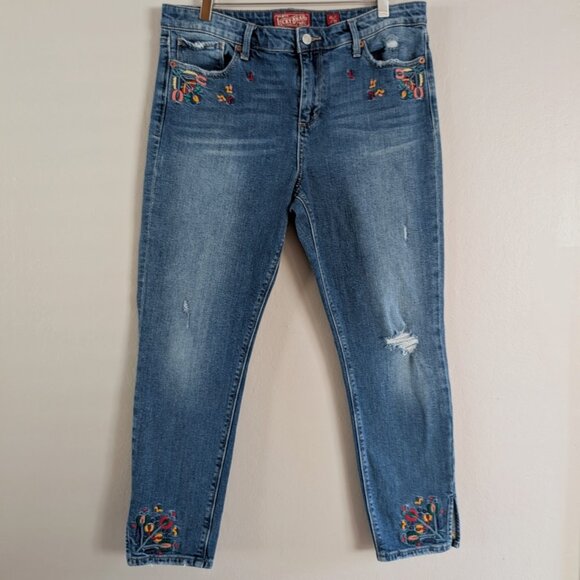 Lucky‎ Brand Ava Embroidered Floral Skinny Ankle Jeans Bohemian Chic Size 12/31 - Picture 1 of 8